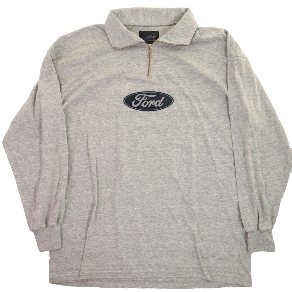 Vintage Calhoun Ford Pullover Quarter Zip Graphic Flip Collar Gray Cotton Men XL